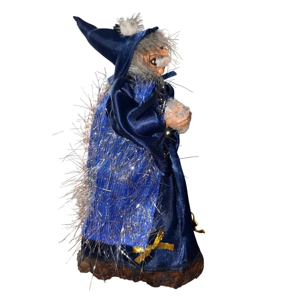 Gothic Halloween Decor Hanging Witch Blue Satin Dress Broom 12.5